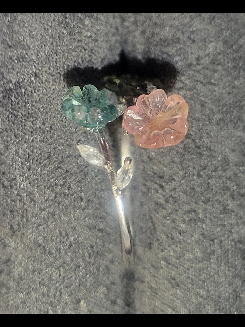 Sterling Silver Carved Tourmaline Open Ring